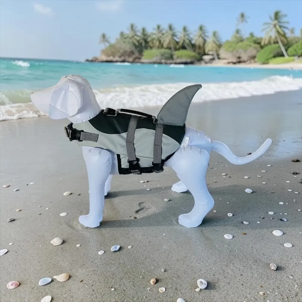 Dog Life Safety Jacket Grey Shark Fin for Swimming Boating Puppy Sz Small